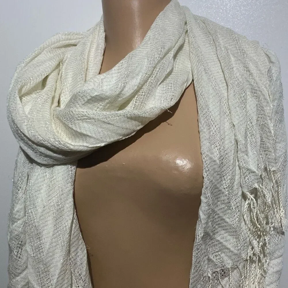 Jones New York Women's Ivory Viscose Soft Tassel Fringe Scarf Wrap Size 24‎ x 82